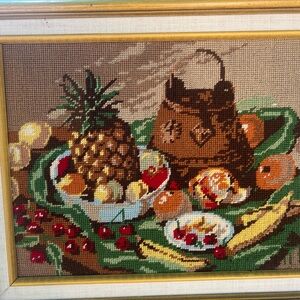 Vintage Fruit Basket Needlepoint Art